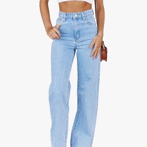 Light Blue High Waisted Baggy Straight Leg Jeans - Never Worn